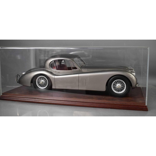 376 - A model silver Jaguar, with numberplate JAG120, in a perspex case.