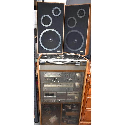 397 - A vintage Amstrad hi-fi system with record deck, amplifier, tuner and two speakers.