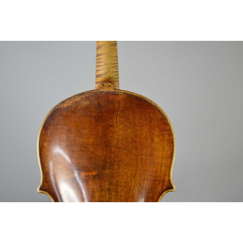 400 - A late 18th century violin, label inside which reads Joseph Rauch, lauten geigen, one piece maple ba... 