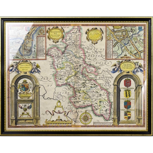 404 - An 17th century John Speed map, dated 1610, Buckingham both Shyre and Shiretowne, to include The Arm... 