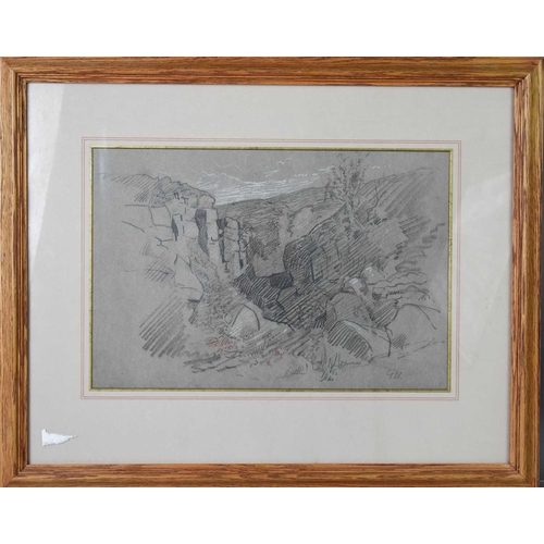 406 - A pencil and chalk landscape, initialled G.U lower right, 26cm by 40cm