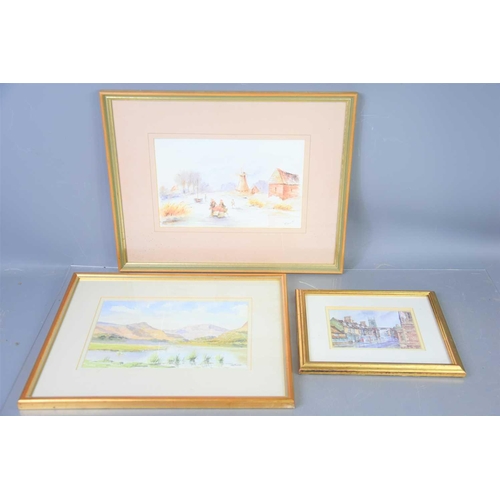 422 - M.D Teeuw(20th century): Two watercolours depicting landscape and rural scene together with an unsig... 