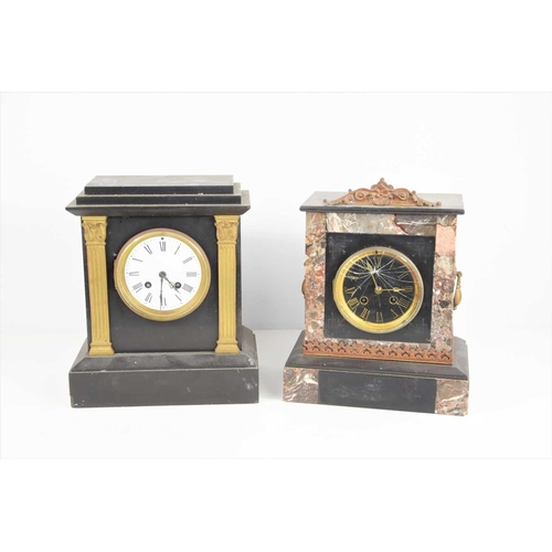 46 - A 19th century mantle clock, twin movement, the white dial unsigned with Roman Numerals, and minute ... 