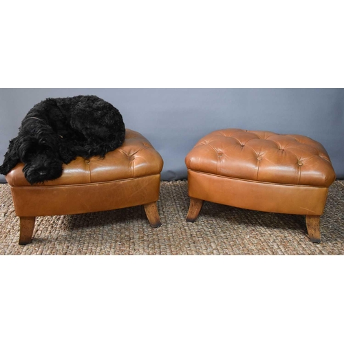 465 - A pair of Tetrad tan leather footstools, with buttoned tops.