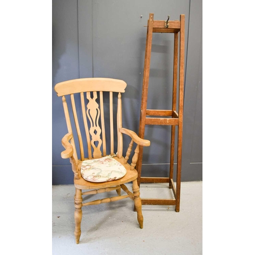 479 - A pine kitchen armchair together with a 1960s coat stand.