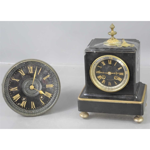 49 - A 19th century French mantle clock the signed black dial with gilt Roman numerals, makers name worn ... 