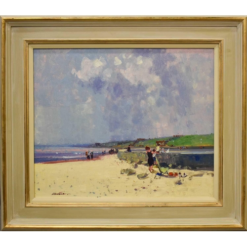 100 - 20th Century British School A beach landscape, oil on board, indistinctly signed lower right, 50 x 6... 