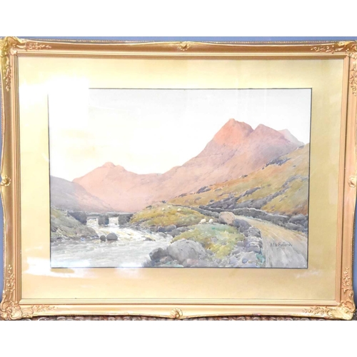 108 - Alfred de Breanski (1852-1928): Watercolour depicting an evening view of a Welsh valley, signed, 53c... 