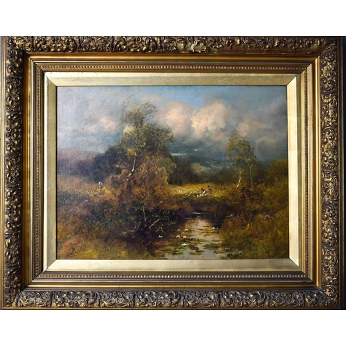 109 - Thomas Creswick RA (1811-1869): Figures in a River Landscape, oil on canvas, signed, 35 by 69cm.