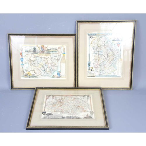 121 - A group of three 19th century hand coloured maps of Norfolk, Lincolnshire and Suffolk, 26cm by 20cm.