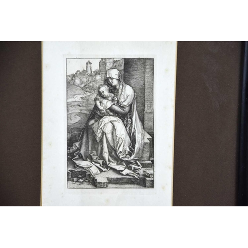 142 - A 19th century copy of a 16th century print by Albert Durer depicting a woman and child, 24cm by 14c... 