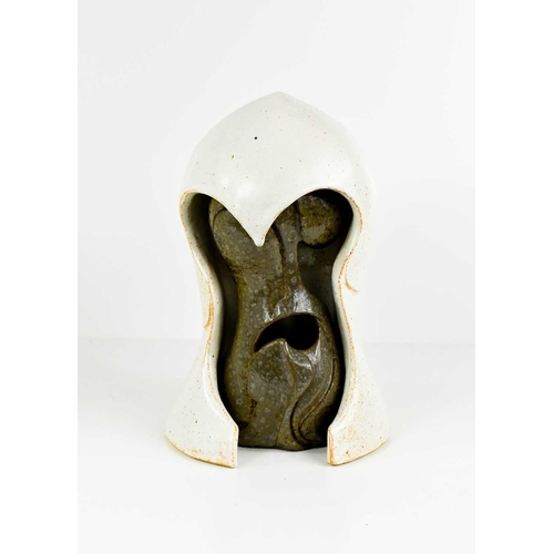 179 - A Studio pottery sculpture, unsigned, in contrasting grey glazed interior and white exterior.