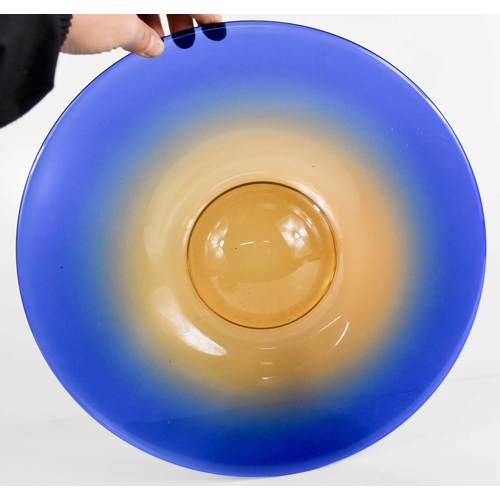 232 - A Murano glass bowl, in blue fading to pale orange and forming a sphere to the centre, 33cm diameter... 