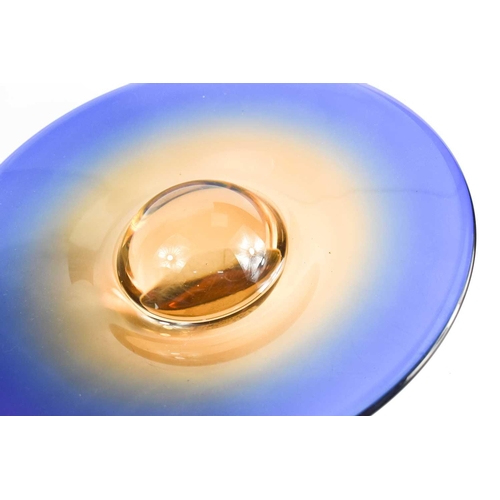 232 - A Murano glass bowl, in blue fading to pale orange and forming a sphere to the centre, 33cm diameter... 