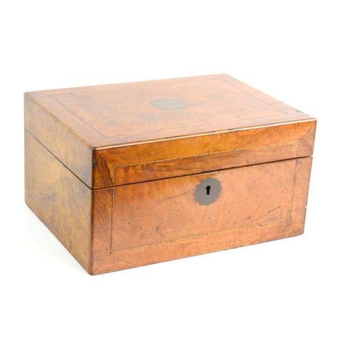 292 - A 19th century burr walnut sewing box, with blue silk lined and fitted interior, 14.5cm high by 27.5... 