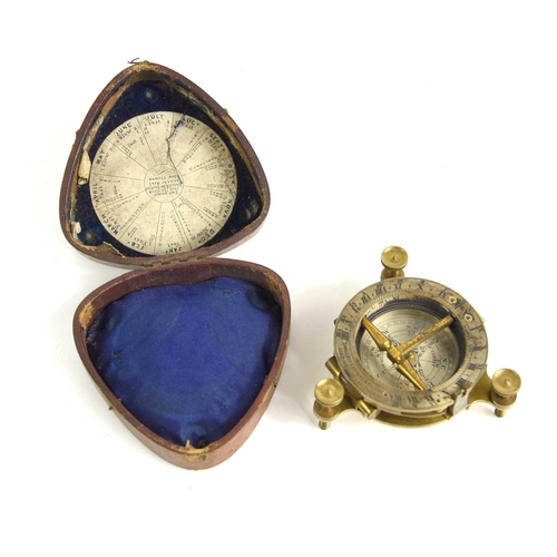 305 - A 19th century Negretti and Zambra equinoctial sundial / compass in the original case, the case meas... 