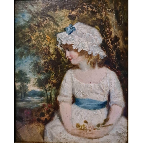 31 - 19th Century British School, portrait of young woman, oil on board, 11 x 9 cm