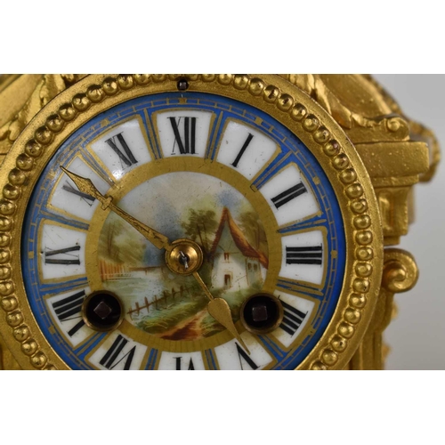 350 - A late 19th century French clock garniture, by Brunfaut in the Louis XVI style, the gold coloured me... 