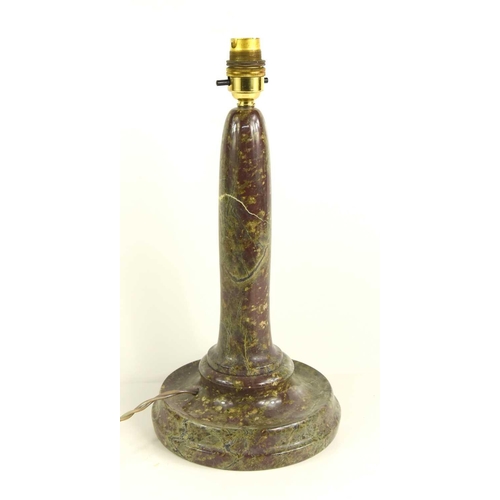 381 - A Cornish Serpentine table lamp, 34cm high.