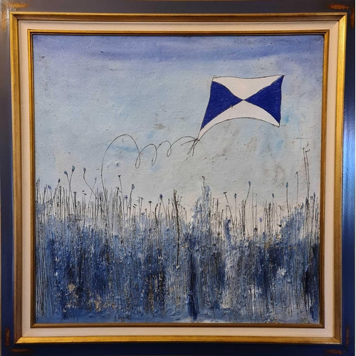 39 - 20th Century School A kite in a landscape, oil on board, indistinctly signed to verso, 99 x 99 cm