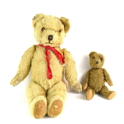 397 - Two vintage Teddy bears, one stuffed with wood wool.