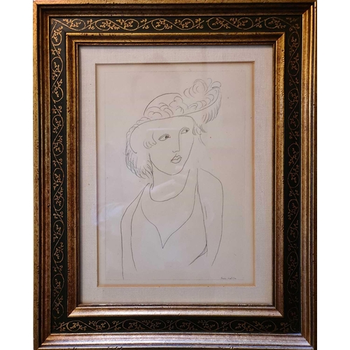 47 - After Henri MATISSE (French, 1869-1954) Jeune Fille au Chapeau a Plumes lithograph, signed within th... 