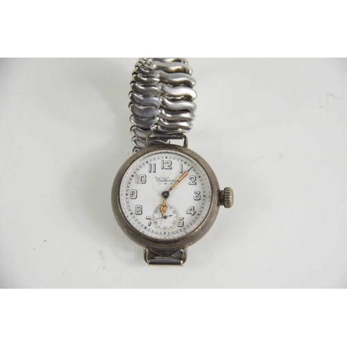 500 - A Waltham WWI era silver cased trench watch with subsidiary second dial, the back engraved Lieut Jas... 