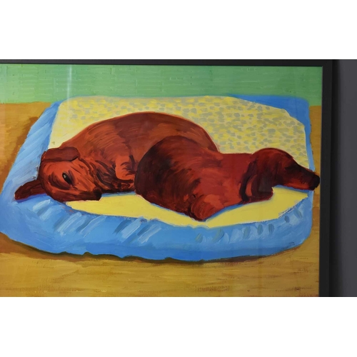 54 - David Hockney, limited edition print inscribed dog painting, oil on canvas, 65 by 50cm