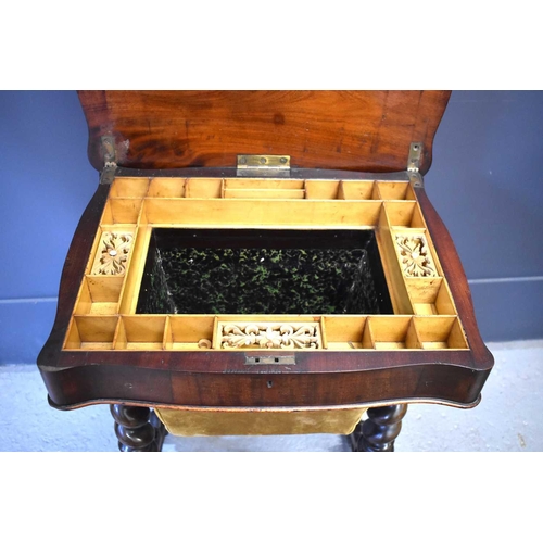 586 - A Victorian mahogany games/work table, the rectangular top with a satinwood and rosewood chess board... 