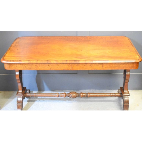 609 - A 19th century Gillows mahogany and crossbanded burr walnut library writing table with drawer below,... 