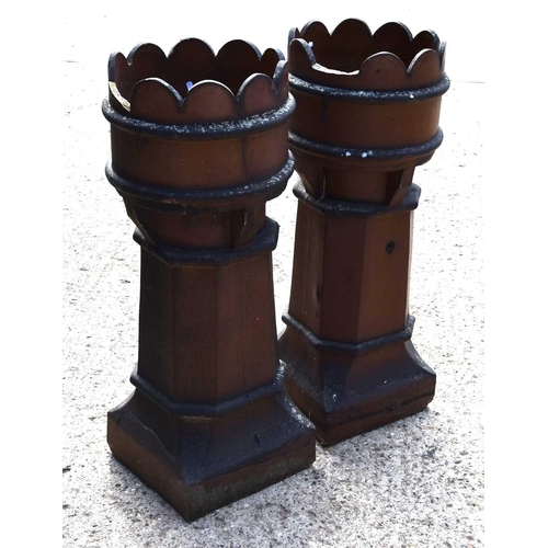 626 - A pair of Victorian crown top salt glazed chimney pots, 92cm high.