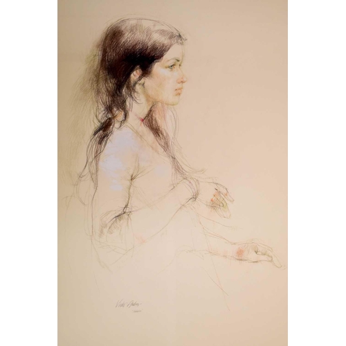 69 - Victor Ambrus (1935-2021): Natalie, pencil on paper, signed, 58 by 82cm.