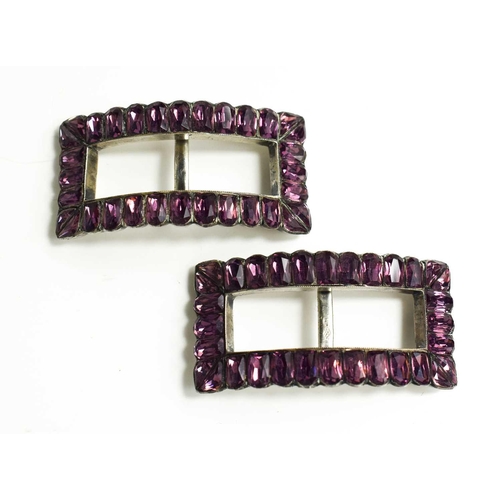 103 - A pair of early 19th century Georgian silver and amethyst buckles, 1.14toz.