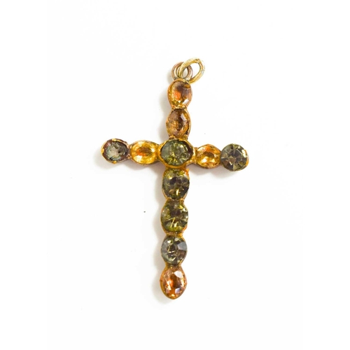 16 - A Georgian 9ct gold [tested as] and foil backed gem set pendant cross, 3.5g, 4cm long.