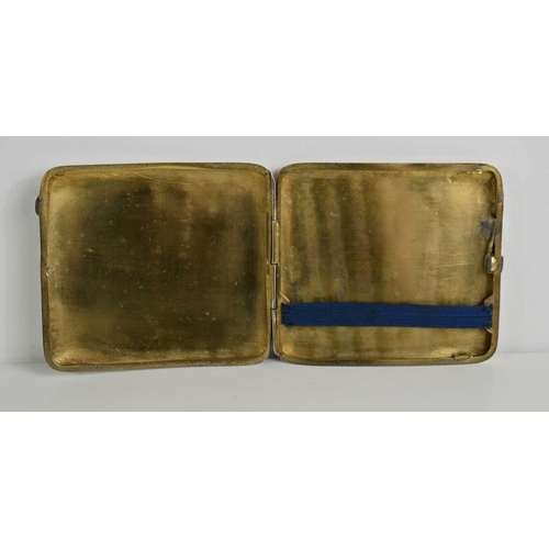 176 - A niello and white metal cigarette case, possibly Egyptian silver, decorated with river scenes, with... 