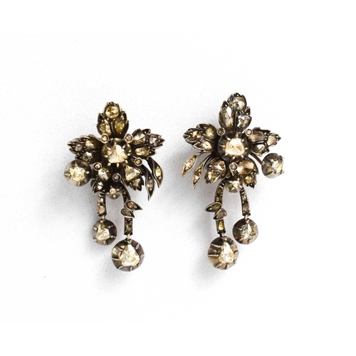 2 - A pair of Georgian early 19th century white metal (unmarked) and diamond stud earrings, each in the ... 