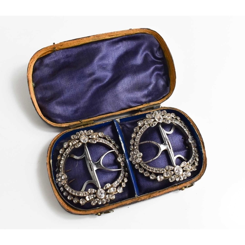 20 - A 18th century pair of Georgian silver and paste set buckles, in the original presentation box.