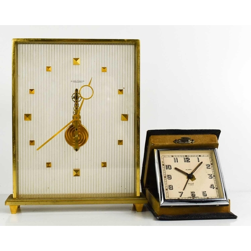 204 - A Jaeger Le Coultre mantle clock, the rectangular dial with raised pyramidal numerals and visible ex... 