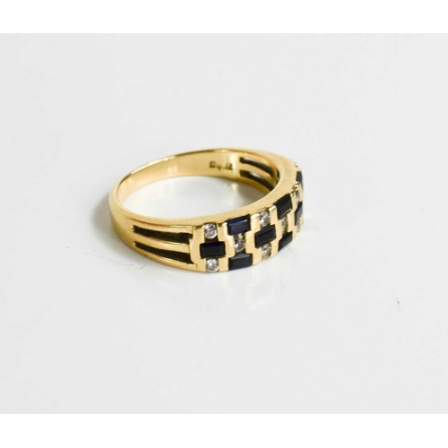 271 - A 14ct gold, sapphire and diamond ring, size O, 4.5g.