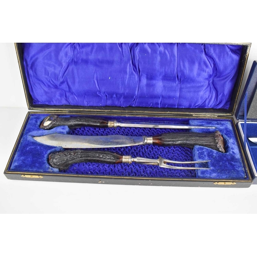 277 - A French Sabatier stainless steel carving set, together with a vintage example in stainless steel an... 