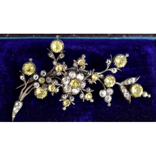 34 - A 19th century silver and white & yellow paste brooch in the form of a floral spray, with presentati... 