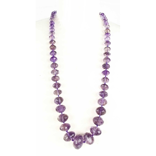 45 - A Victorian amethyst beaded necklace with 9ct gold clasp, composed of faceted graduated beads.