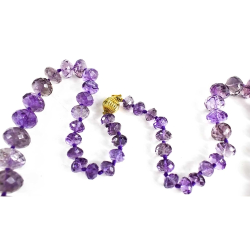 45 - A Victorian amethyst beaded necklace with 9ct gold clasp, composed of faceted graduated beads.