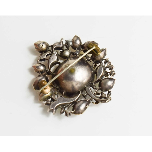 57 - A Georgian silver, rose gold and gemset brooch, of foliate design, the pastel coloured stones likely... 