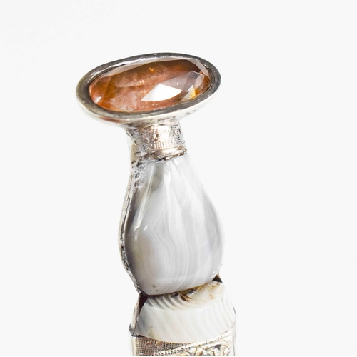 69 - A 19th century silver Scottish dirk, inset with agate and quartz, 0.5toz.