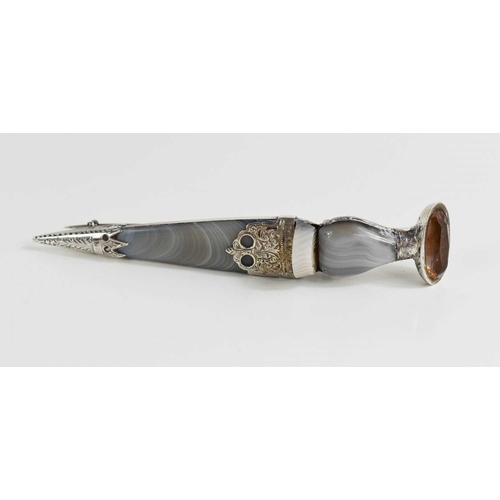 69 - A 19th century silver Scottish dirk, inset with agate and quartz, 0.5toz.