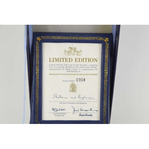 106 - A limited edition Glamis Castle 25yr old Whisky to commemorate the 90th birthday of Her Majesty Quee... 