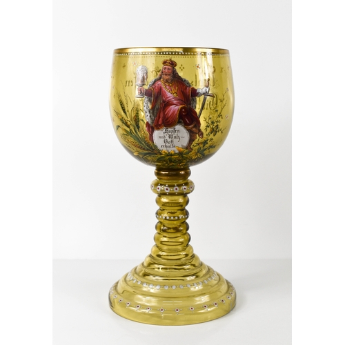 138 - A late 19th century German glass of large proportions, hand painted with inscription 'Hopfen u Walz ... 