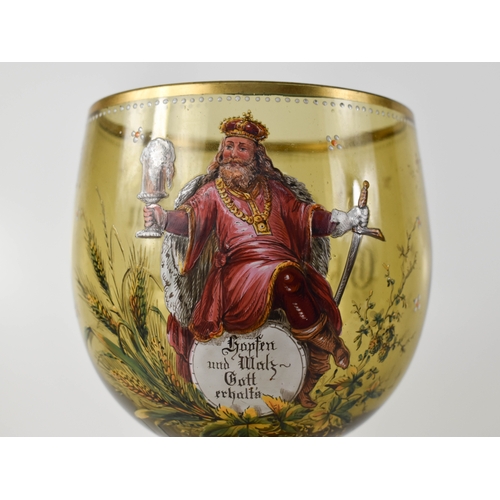 138 - A late 19th century German glass of large proportions, hand painted with inscription 'Hopfen u Walz ... 