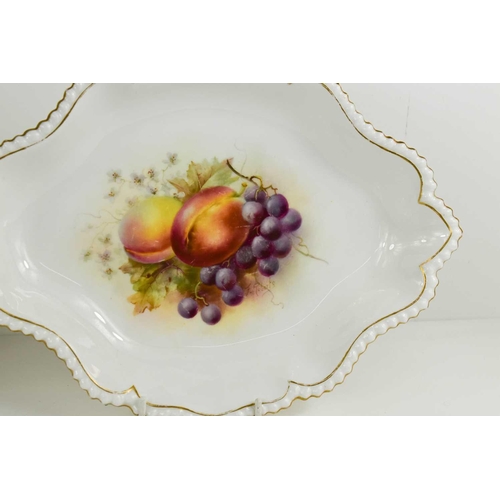 108 - A pair of Royal Worcester oblong dishes, by Roberts, puce mark for 1920s, painted with fruit; peache... 